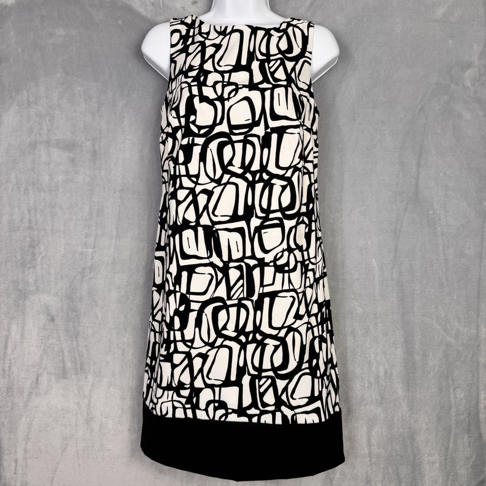 ALYX Sheath Dress Women 6 Black Ivory Geometric Abstract Print Sleeveless